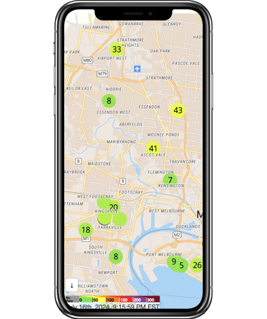 Air quality map of Melbourne